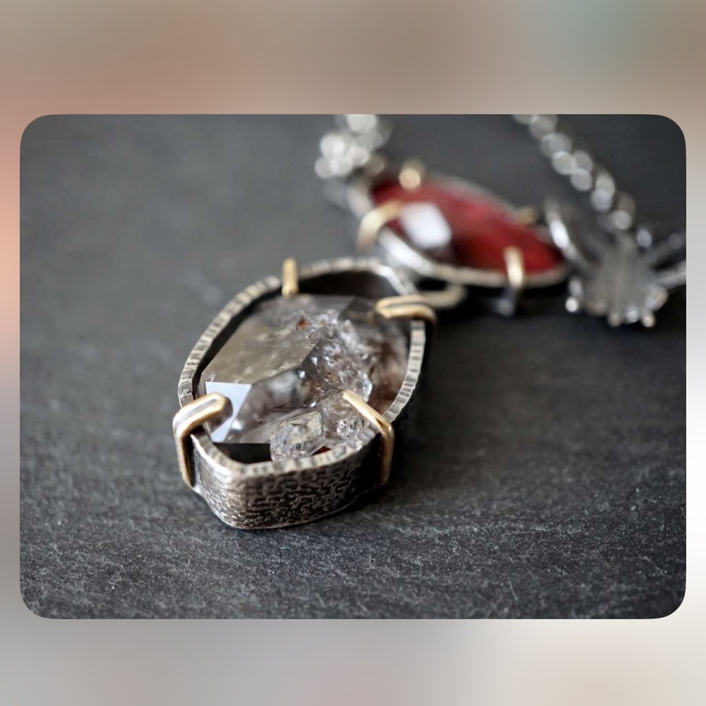 Sterling Silver and Tourmaline Pendant with Herkimer Diamond Necklace - Picture 3 of 14